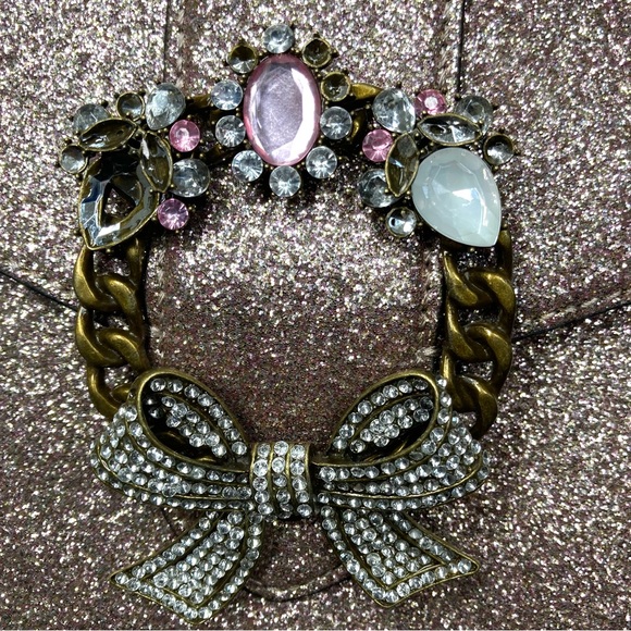 Aldo Glitter Shining Crossbody Bag Pink Silver Embellished Snap Closure 9x7" - Picture 4 of 16